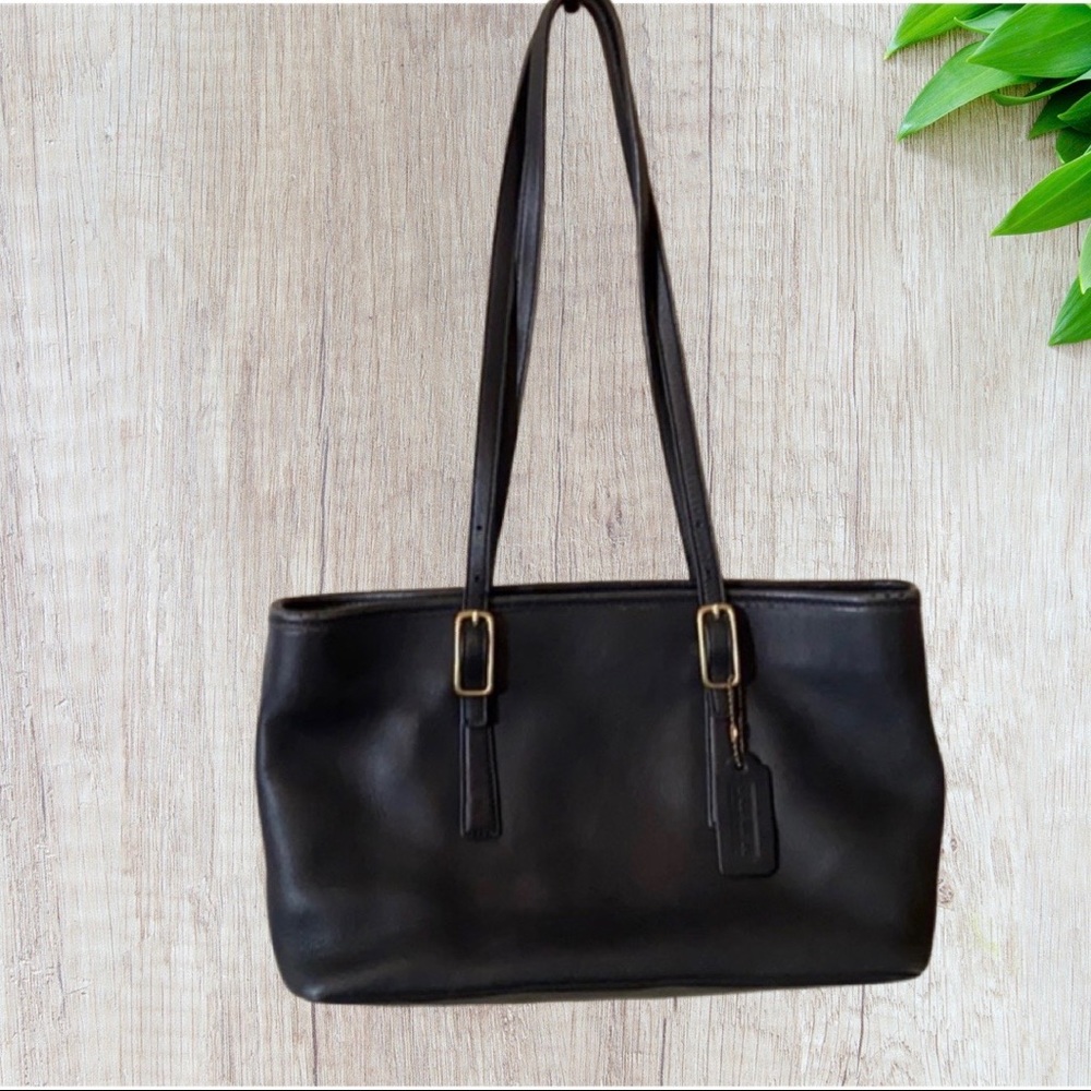 Black Leather Coach Purse with Shoulder Strap